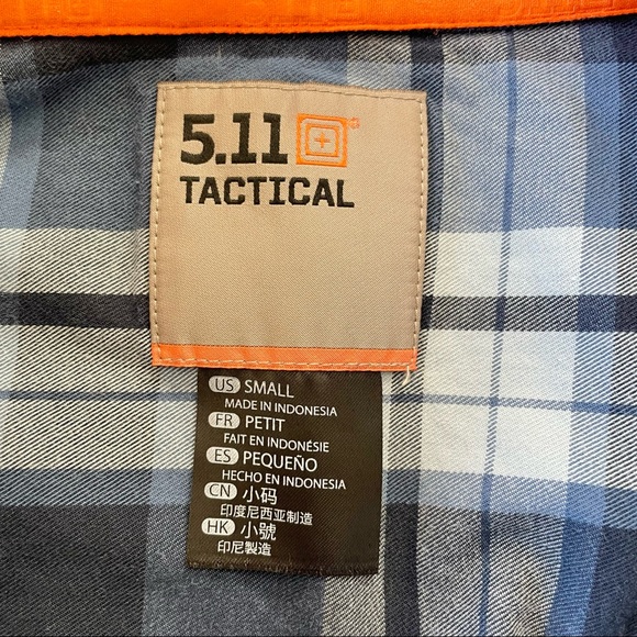 5.11 Tactical Plaid Snap Button Long Sleeve Shirt, Mens size Small. Blue - Picture 6 of 11